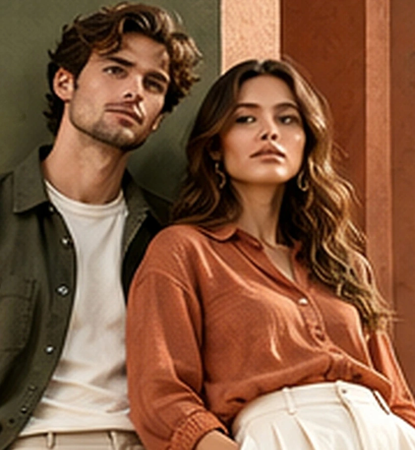 Veste Via fashion editorial in olive and terracotta