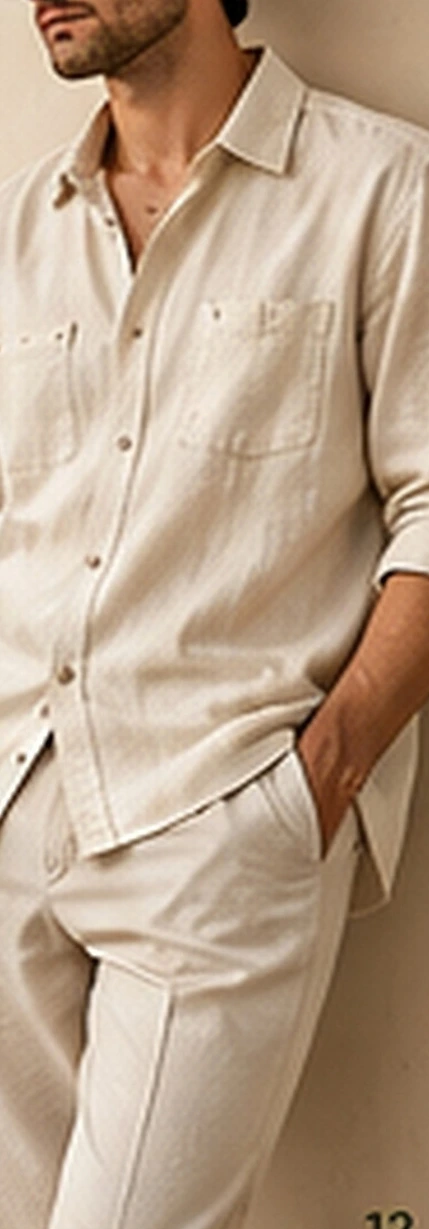 Woven shirt and trousers in neutral colours